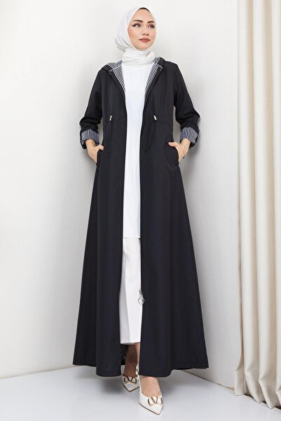 SENSTIL معطف أسود طويل بسحاب - SS2332