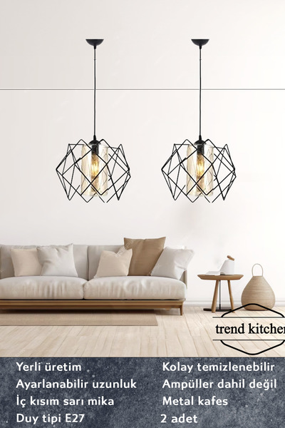Trend Kitchen 2 Adet Koza One Glass Salon Mutfak Sarkıt Avize