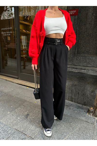 Laluvia Black Grace Belted široké kalhoty- 300001