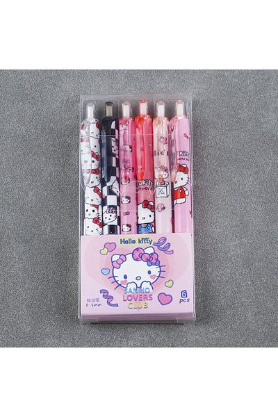 Choice A-6pcs-hello Kitty 6pcs Series 0.55mm Sanrio Hello Kitty Kuromi Gel Pen Cartoon Cute Press Pen Black