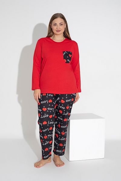 ModaLeaf Red Color Long Sleeve Love and Heart Print Pajamas Set 108