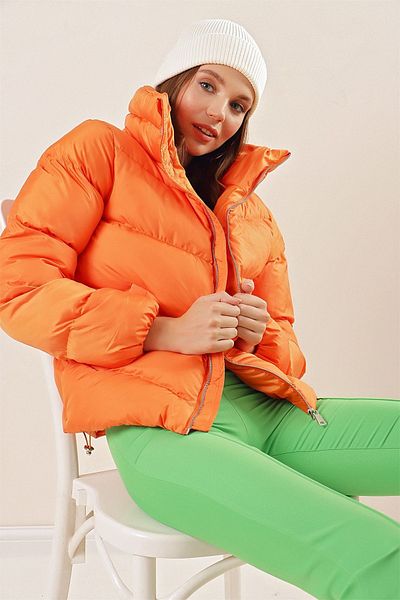 Bigdart 5205 Stand Collar Zippered Puffer Jacket - Orange