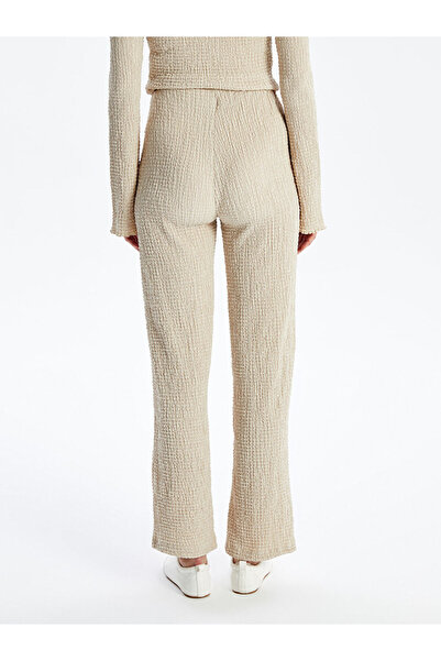LC Waikiki Beige Textured Women's Trousers with Elastic Waist