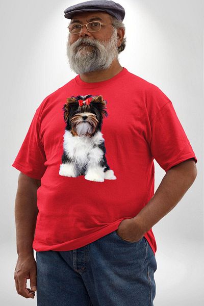 Angemiel تي شيرت Biewer Yorshire Terrier أحمر مقاس كبير للرجال والنساء للجنسين أساسي مطبوع من الأمام