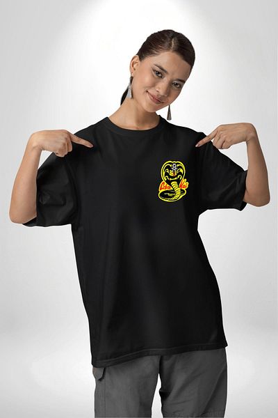 Angemiel Cobra Kai Karete - Kids Snake Logo Series Black Oversize T-Shirt