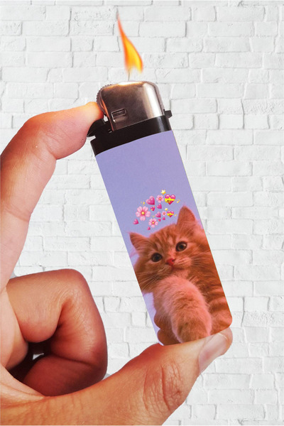 SARANG Çakmak Kedi Emojili Cat Baskılı Full Kaplamalı Gazlı Çakmak