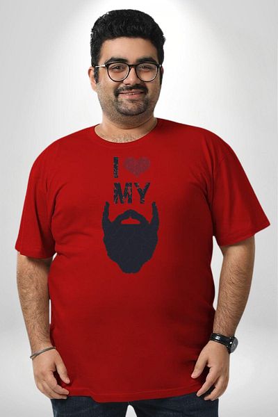 Angemiel تي شيرت للجنسين مقاس كبير باللون الأحمر البربري - مطبوع عليه عبارة "I Love My Beard"