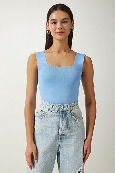 TENA Women's Baby Blue Square Neck Knitwear Undershirt