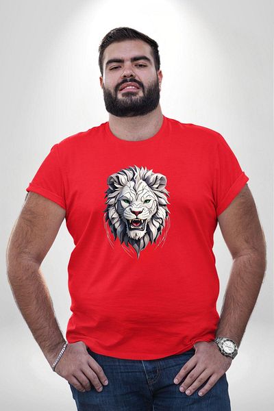 Angemiel تي شيرت رجالي ونسائي باللون الأحمر مقاس كبير باللون الأبيض النمر - موديل أساسي مطبوع من الأمام
