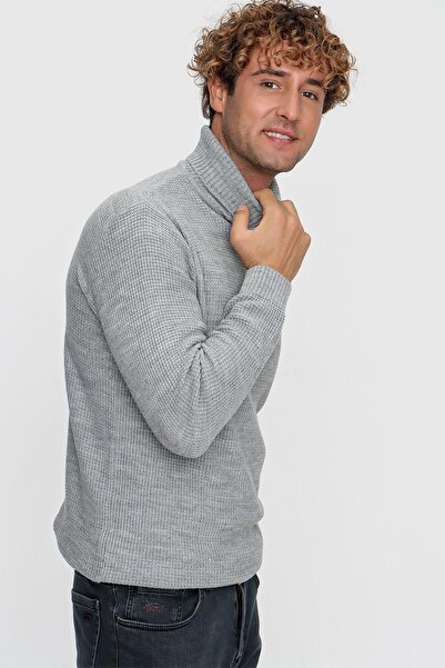 TENA Light Gray Melange Men's Knitwear Sweater - Turtleneck, Waffle Knit