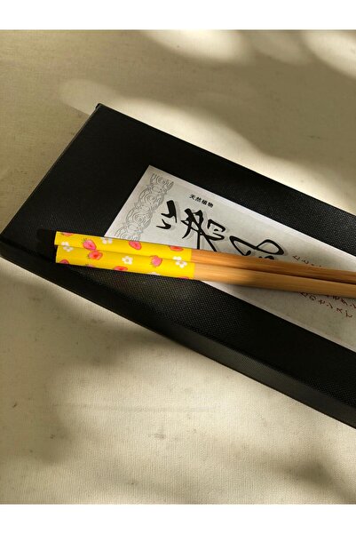 Tam Seramik Japon Bambu Chopstick Çilek Desenli Sarı 1 Çift