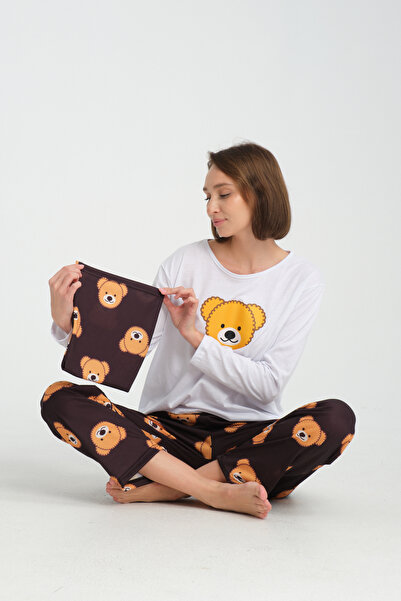 Rasabeauty طقم بيجامة قطن ممشط مطبوع بأكمام طويلة سوبر سوفت