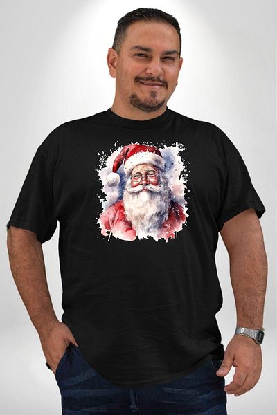 Angemiel تصميم السنة الجديدة - تي شيرت أساسي أسود كبير الحجم للجنسين من Happy Santa