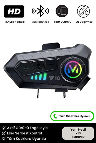 Noriyen Yeni Nesil Motosiklet Kask Interkom Mikrofonlu Gürültü Engelleyici Işıklı 5.3 Y10 Bluetooth Kulaklık
