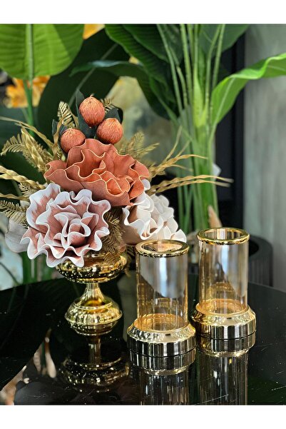 TASARIMHMODA Yapay Çiçekli 3 Parça Set Gold No:9
