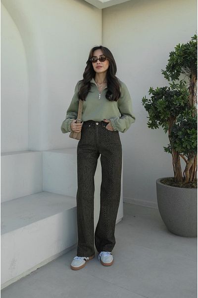Havoş Khaki Snake Patterned Jeans
