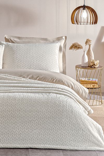Puffy Lines Double Bedspread Set - Champagne