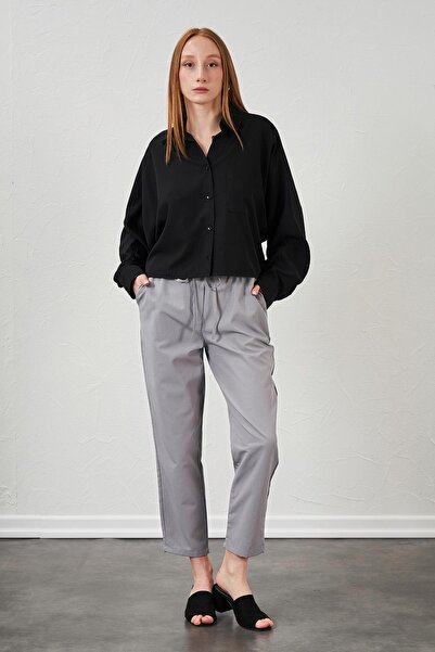 TENA Women's Gray Tie Waist Carrot Leg Poplin Trousers