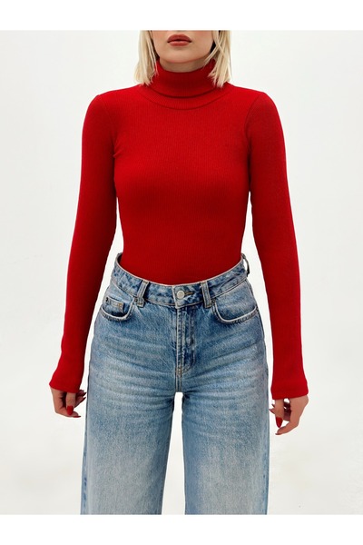 AFROGİYİM Women's Solid Color 3-Piece Turtleneck Blouse