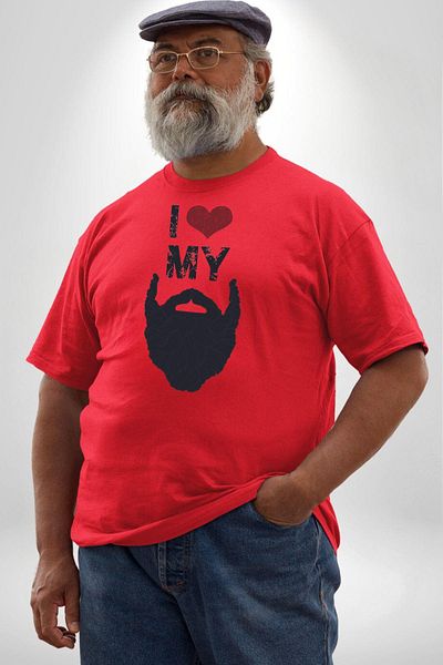 Angemiel تي شيرت للجنسين مقاس كبير باللون الأحمر البربري - مطبوع عليه عبارة "I Love My Beard"