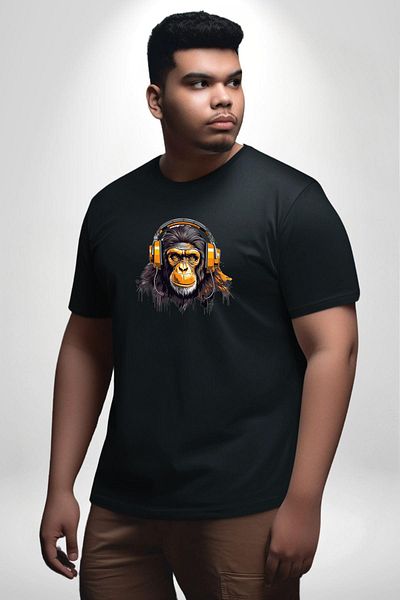Angemiel تي شيرت أسود كبير الحجم للجنسين من Monkey Gold Earmuff - أسود