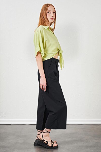 TENA Women's Black Short Palazzo Poplin Trousers