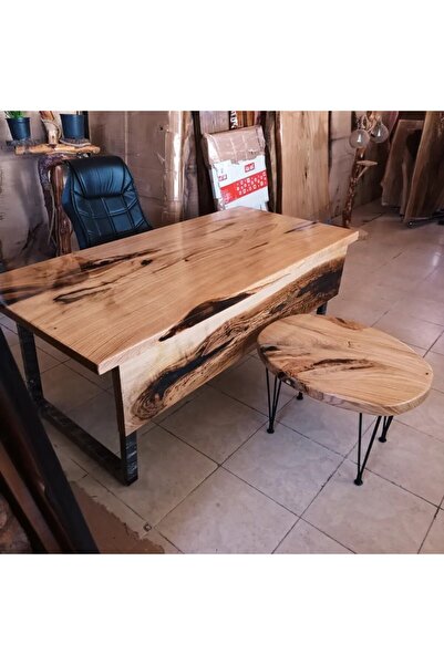 KÜTÜK MOBİLYA DİZAYN 180x90 (OFİS - MAKAM- MÜDÜR) - TEK PARÇA KESTANE AĞACI K...