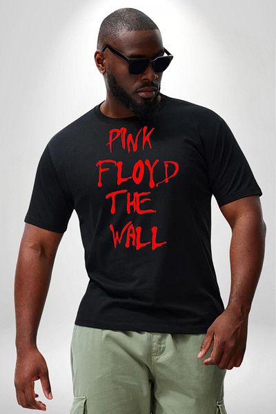 Angemiel تي شيرت أسود كبير الحجم مطبوع من الأمام للرجال والنساء للجنسين - Pink Floyd The Wall