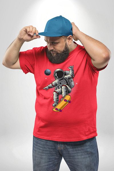 Angemiel تي شيرت Atronot Skateboard Space Mars - أحمر، مقاس كبير، للرجال والنساء للجنسين