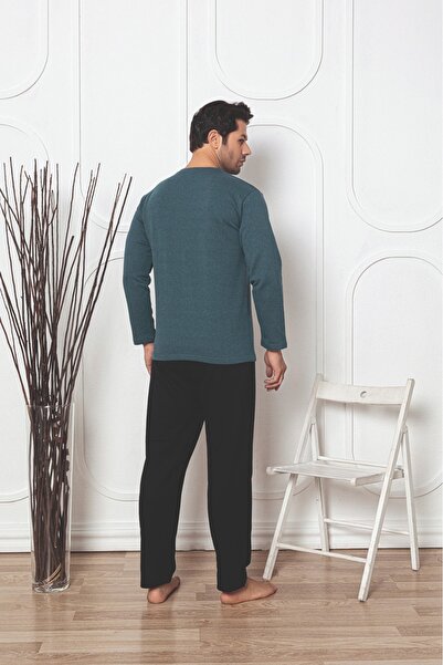 CALİA Men's Long Sleeve Pajama Set 2 Thread Raster Winter New Season