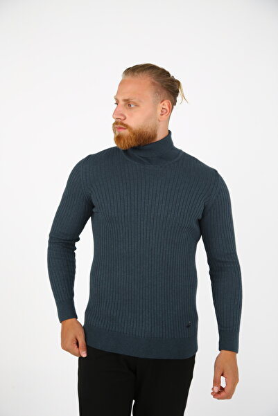 DAKSEL BRG Petrol Renk Рибальський комір Regular Fit Чоловічий светр з резинкою-Трико