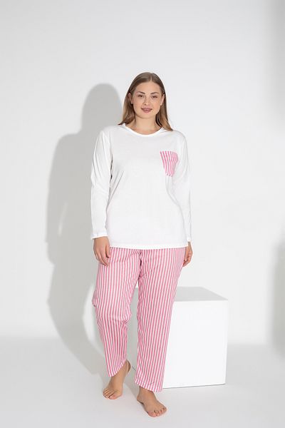 ModaLeaf Pink Color Long Sleeve Striped Pajamas Set 113