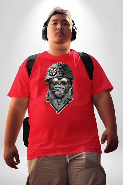 Angemiel تي شيرت أحمر كبير الحجم للرجال والنساء للجنسين - طباعة أمامية من Soldier Gorilla Commander