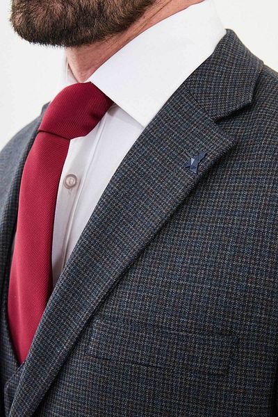 Mcr Check Slim Fit Mono Collar Men's Suit Navy Blue - 45364.24K