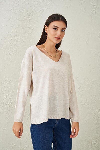 TENA Pulover de damă, cu decolteu în V, tricotaj casual