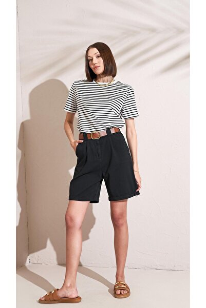 TENA Black Gabardine Shorts - High Waist and Belted Women's Shorts