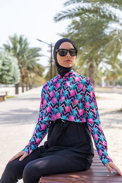 Remsa Mayo Μαγιό Hijab με σχέδιο ανανά R114 - Μπροστινό κάλυμμα και πλήρως καλυμμένο αλεξίπτωτο