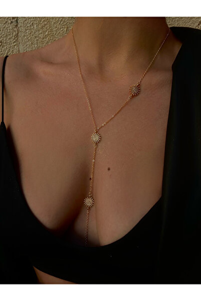 pop up store 14k Altın Kaplama Zirkon Taşlı Güneş Detay Kolye