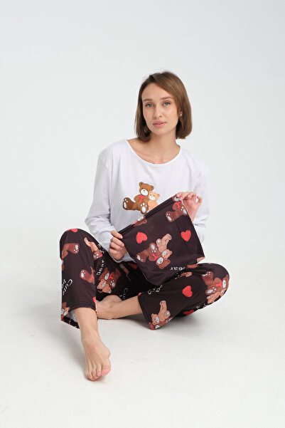 Rasabeauty Μακρυμάνικο εμπριμέ χτενισμένο βαμβακερό σετ πιτζάμες SuperSoft