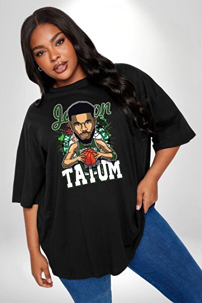 Angemiel Jayson Tatum Animated Boston Basketball Black Large Size Unisex Basic T-Shirt