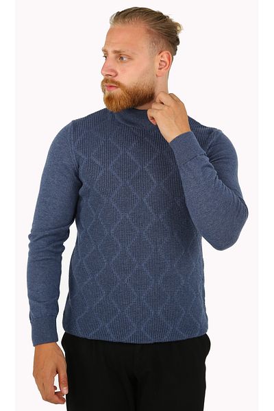 DAKSEL Мъжки трикотаж с шарка BRG Indigo Melange
