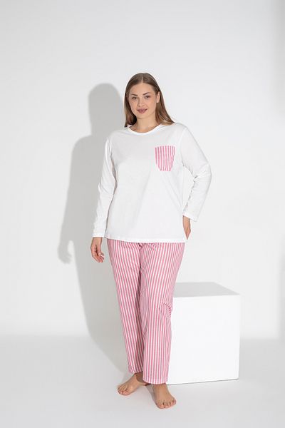 ModaLeaf Pink Color Long Sleeve Striped Pajamas Set 113