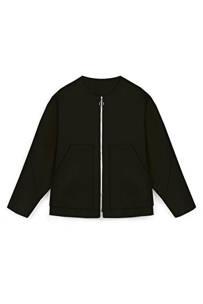 praye Черно късо вълнено яке - с цип