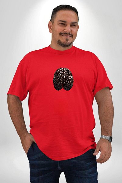 Angemiel Brain Red - تي شيرت أساسي للرجال والنساء للجنسين، مقاس كبير من حبوب القهوة الجافة