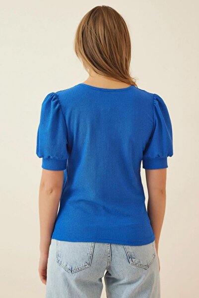 TENA Women's Saks Balloon Sleeve Square Wrap Fabric Blouse