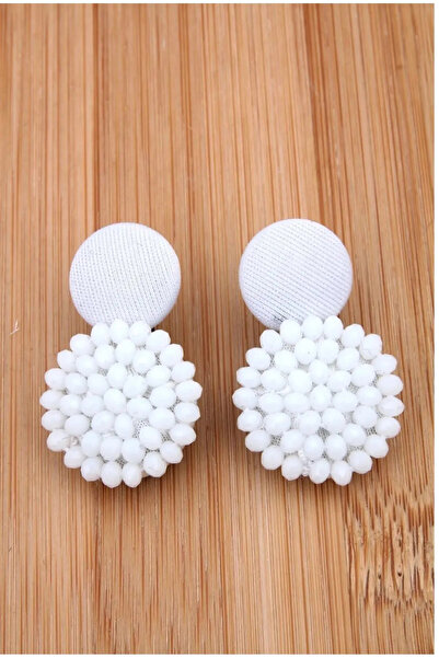 MRK Beyaz Kristalli Düğme Küpe