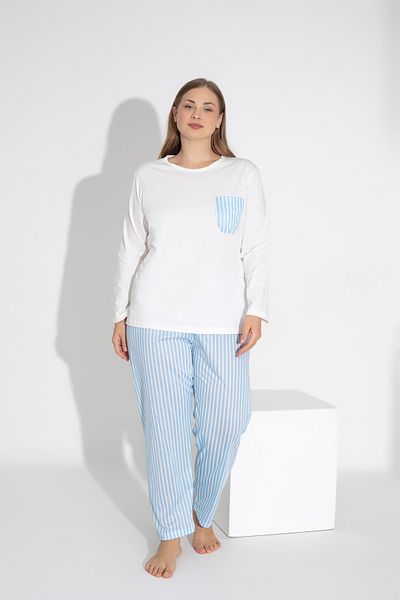 ModaLeaf Set pijama în dungi albastre cu mânecă lungă 112