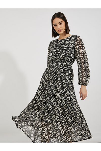 Styli Abstract Print A-Line Midi Dress