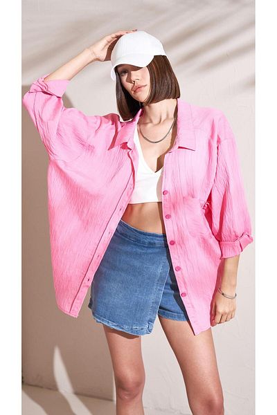 TENA Cămașă oversize pentru femei Candy Pink - cu dungi