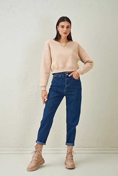 TENA Γυναικείο φούτερ με λαιμόκοψη με τρεις κλωστές Oversize Crop